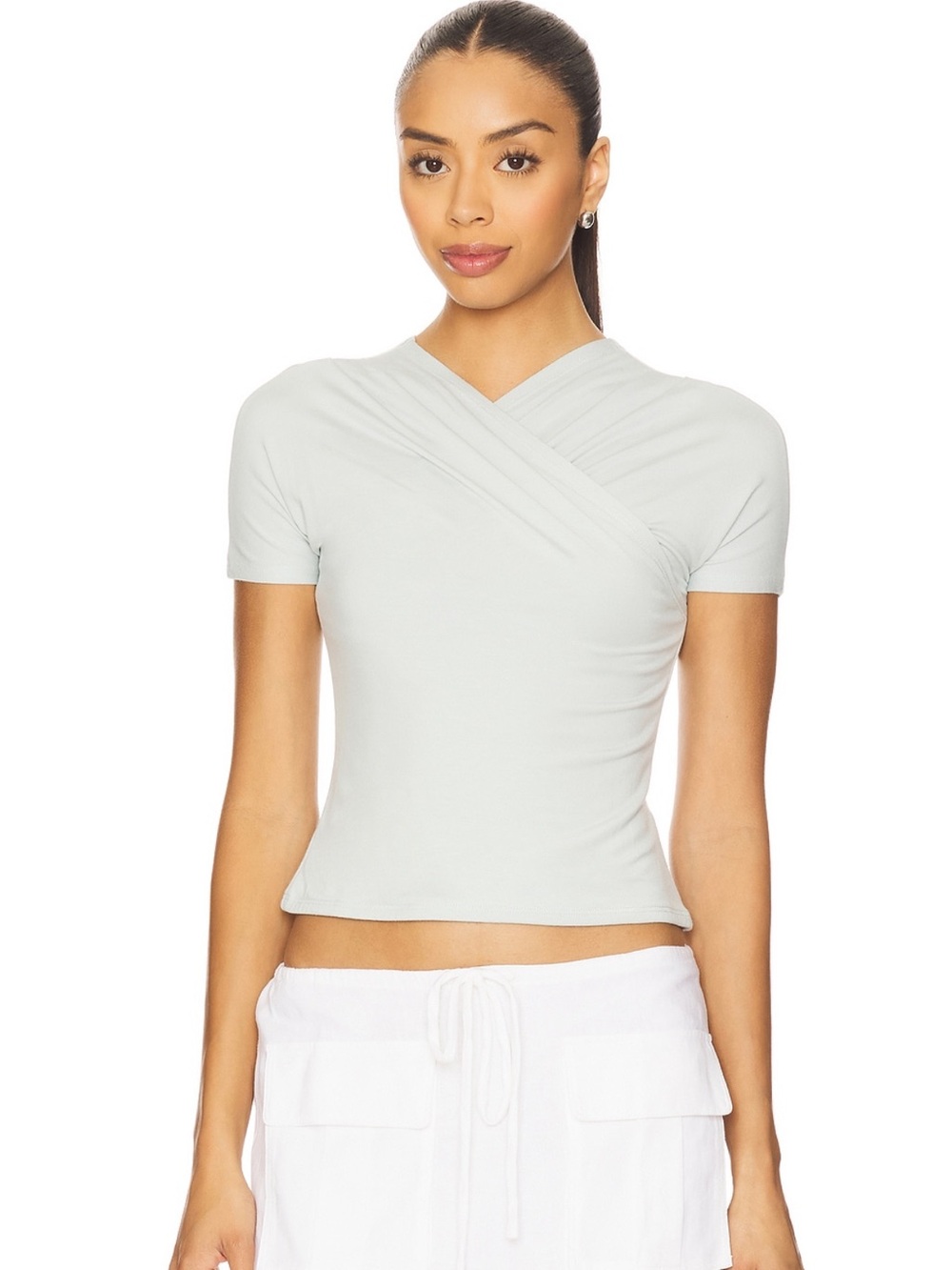 Geel Wrap-Front Short Sleeve Top